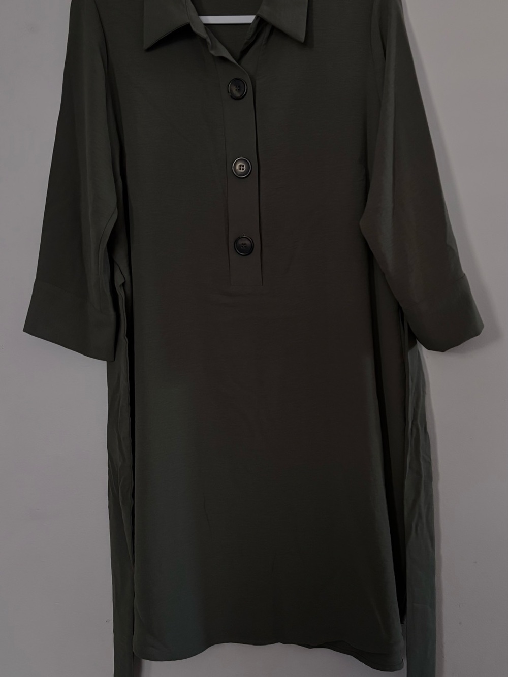 Emma & Michele Dark Olive Long Sleeve Button-Front Tunic Dress - Medium NWOT